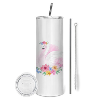 White swan, Eco friendly stainless steel tumbler 600ml, with metal straw & cleaning brush