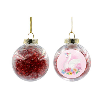 White swan, Transparent Christmas tree ball ornament with red filling 8cm