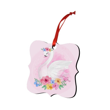 White swan, Christmas ornament polygon wooden 7.5cm