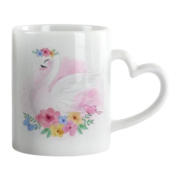 White swan, Mug heart handle, ceramic, 330ml