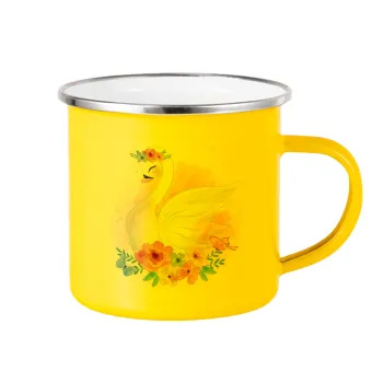 White swan, Yellow Enamel Metallic Cup 360ml