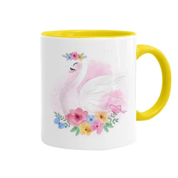 White swan, Mug colored yellow, ceramic, 330ml