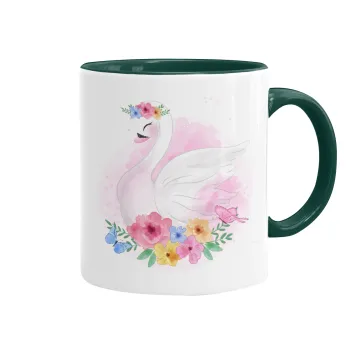 White swan, Mug colored green, ceramic, 330ml