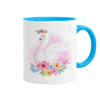 White swan, Mug colored light blue, ceramic, 330ml