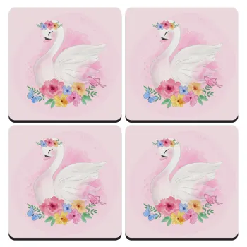 White swan, ΣΕΤ 4 Σουβέρ ξύλινα τετράγωνα (9cm)
