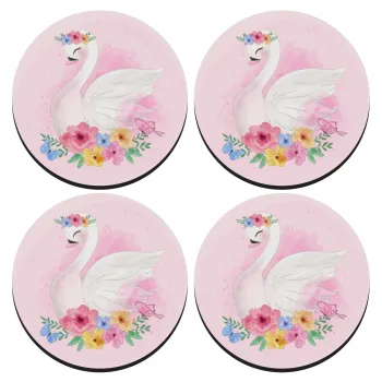 Λευκός κύκνος, ΣΕΤ 4 Σουβέρ ξύλινα στρογγυλά (9cm)
