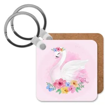 White swan, Μπρελόκ Ξύλινο τετράγωνο MDF