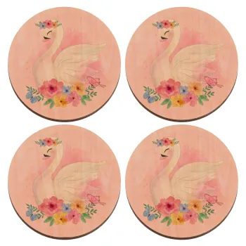 White swan, ΣΕΤ x4 Σουβέρ ξύλινα στρογγυλά plywood (9cm)