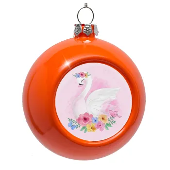 White swan, Orange Christmas tree ornament bauble 8cm