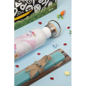 Λευκός κύκνος, Πασχαλινή Λαμπάδα με παγούρι μεταλλικό (620ml, stainless steel) & κερί αρωματικό πλακέ (30cm) (ΤΙΡΚΟΥΑΖ)