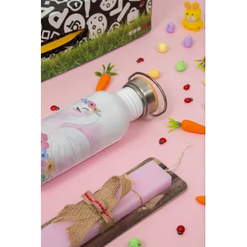 Λευκός κύκνος, Πασχαλινή Λαμπάδα με παγούρι μεταλλικό (620ml, stainless steel) & κερί αρωματικό πλακέ (30cm) (ΡΟΖ)