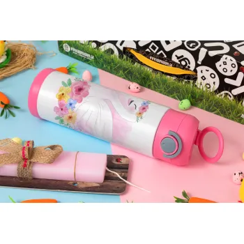 White swan, Easter candle, Childrens hot water bottle, stainless steel, with safety straw, PINK (500ml)
