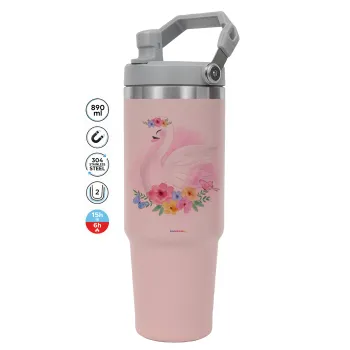 White swan, Pink color, 890ml (30oz) stainless Steel Tumbler with Handle