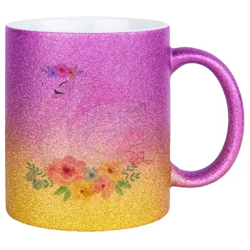White swan, Κούπα Χρυσή/Ροζ Glitter, κεραμική, 330ml