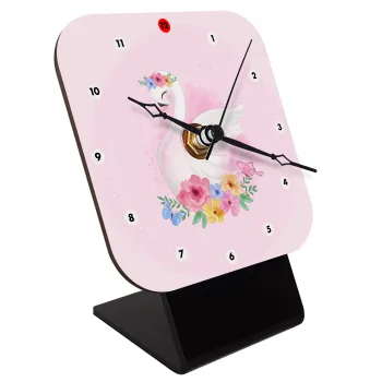 White swan, Quartz Wooden table clock with hands (10cm)
