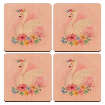 White swan, ΣΕΤ x4 Σουβέρ ξύλινα τετράγωνα plywood (9cm)