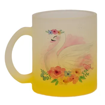 White swan, Κούπα γυάλινη δίχρωμη με βάση το κίτρινο ματ, 330ml