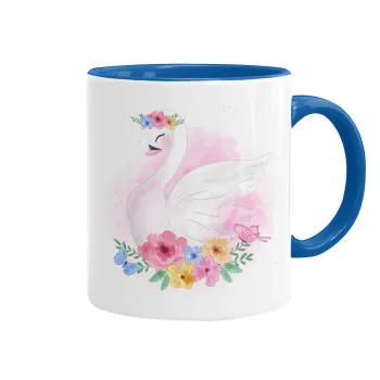 White swan, Mug colored blue, ceramic, 330ml
