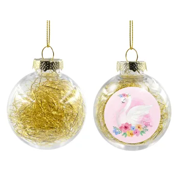 Λευκός κύκνος, Στολίδι Χριστουγεννιάτικη μπάλα δένδρου διάφανη με χρυσό γέμισμα 8cm