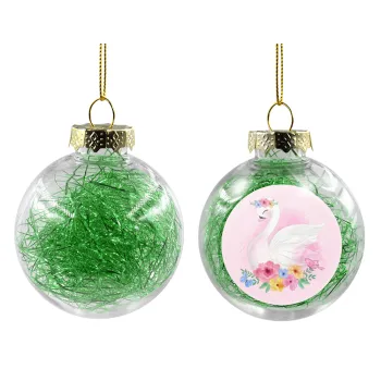 White swan, Transparent Christmas tree ball ornament with green filling 8cm