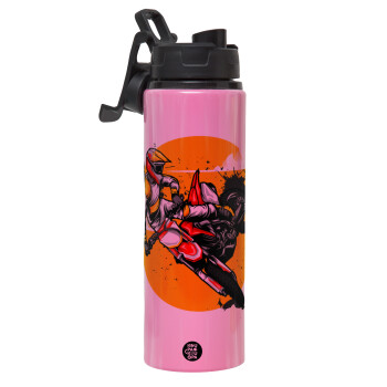 Motocross, Metallic water bottle with safety lid, 850ml aluminum