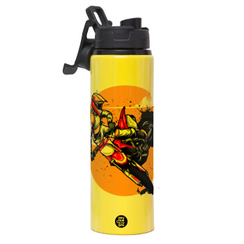 Motocross, Metallic water bottle with safety lid, 850ml aluminum