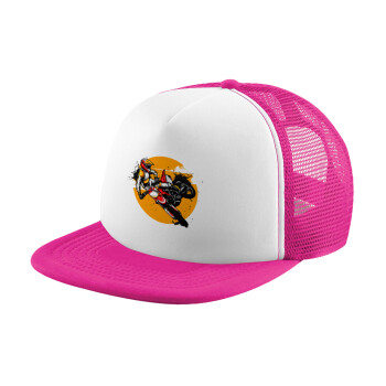 Motocross, Καπέλο Ενηλίκων Soft Trucker με Δίχτυ Pink/White (POLYESTER, ΕΝΗΛΙΚΩΝ, UNISEX, ONE SIZE)