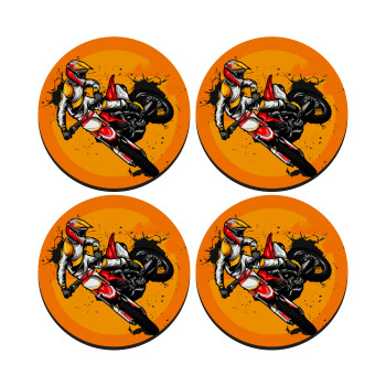 Motocross, ΣΕΤ 4 Σουβέρ ξύλινα στρογγυλά (9cm)