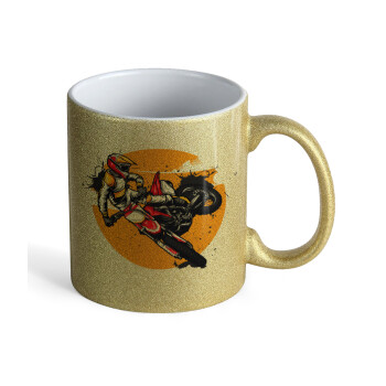 Motocross, Κούπα Χρυσή Glitter που γυαλίζει, κεραμική, 330ml