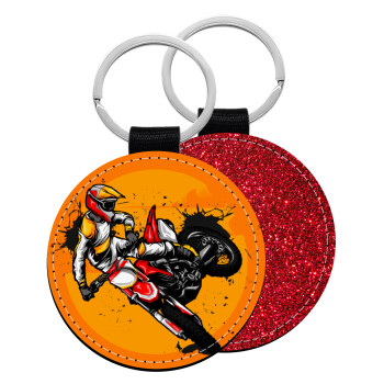 Motocross, Μπρελόκ Δερματίνη, στρογγυλό ΚΟΚΚΙΝΟ (5cm)