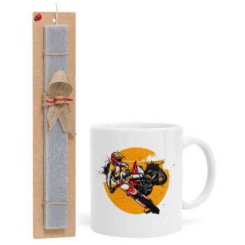 Motocross, Easter Set, Ceramic Cup (330ml) & Easter aromatic flat candle (30cm) (GRAY)
