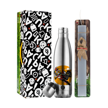 Motocross, Easter Set, metallic stainless thermos flask (500ml) & scented flat Easter candle (30cm) (GRAY)
