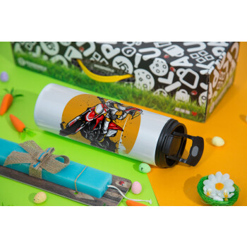 Motocross, Easter candle,Travel Tumbler 2 Lids, with metal straw & cleaning brush & aromatic flat candle (30cm) (BLUE)