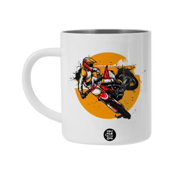 Motocross, Λευκή Ανοξείδωτη Μεταλλική Κούπα 450ml - Διπλού Τοιχώματος 