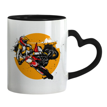 Motocross, Κούπα καρδιά χερούλι μαύρη, κεραμική, 330ml