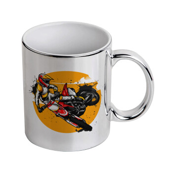 Motocross, Mug ceramic, silver mirror, 330ml
