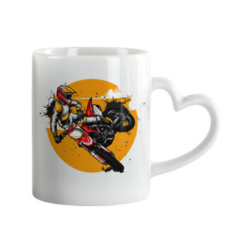Motocross, Κούπα καρδιά χερούλι λευκή, κεραμική, 330ml