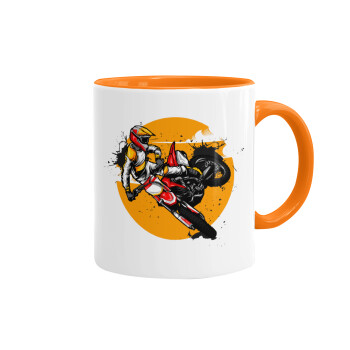 Motocross, Κούπα χρωματιστή πορτοκαλί, κεραμική, 330ml