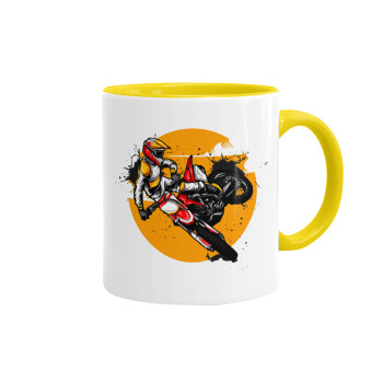 Motocross, Κούπα χρωματιστή κίτρινη, κεραμική, 330ml