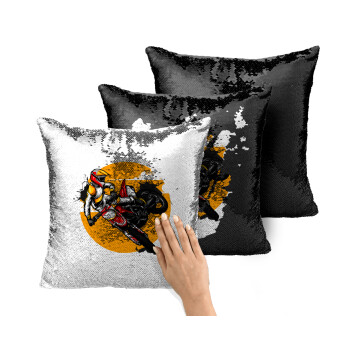 Motocross, Μαξιλάρι καναπέ Μαγικό Μαύρο με πούλιες 40x40cm περιέχεται το γέμισμα