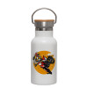 Metallic thermos (Stainless steel) White with wooden lid (bamboo), double-walled, 350ml