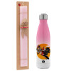 Easter Set, Metallic pink/white (Stainless steel) thermos, double-walled, 500ml & aromatic flat Easter candle (30cm) (PINK)