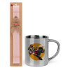 Easter Set, metallic thermal cup (300ml) & aromatic flat Easter candle (30cm) (PINK)