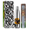 Easter Set, metallic stainless thermos flask (500ml) & scented flat Easter candle (30cm) (GRAY)