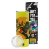 Neon Yellow Travel Tumbler θερμό, μεταλλικό καλαμάκι(Ανωξείδωτο 304 Food grade, BPA free, 600ml)