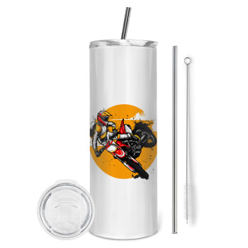 Motocross, Eco friendly stainless steel tumbler 600ml, with metal straw & cleaning brush