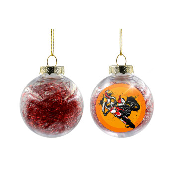 Motocross, Transparent Christmas tree ball ornament with red filling 8cm