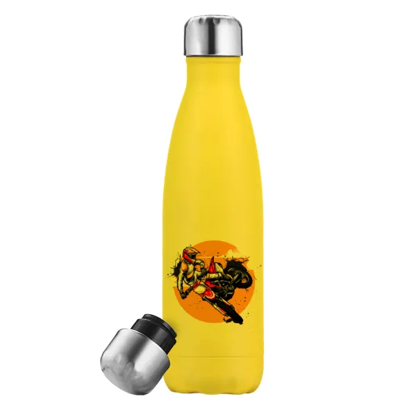 Motocross — Yellow Stainless Steel Metallic Thermos, double-walled, 500ml