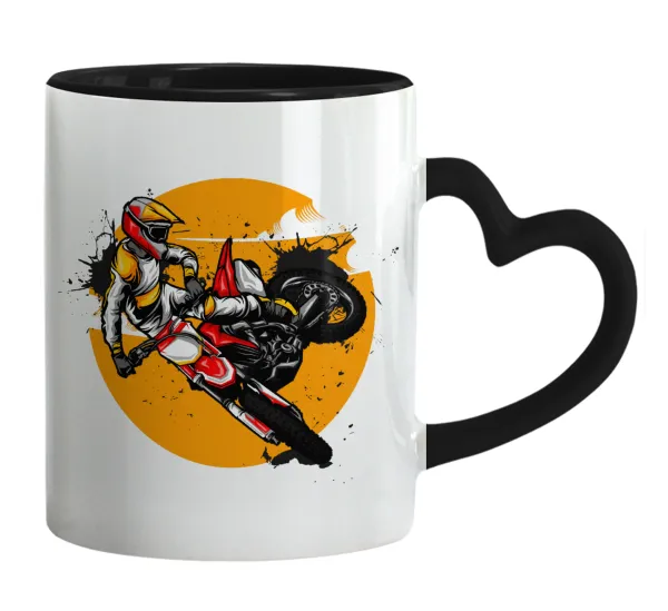 Motocross — Mug heart black handle, ceramic, 330ml
