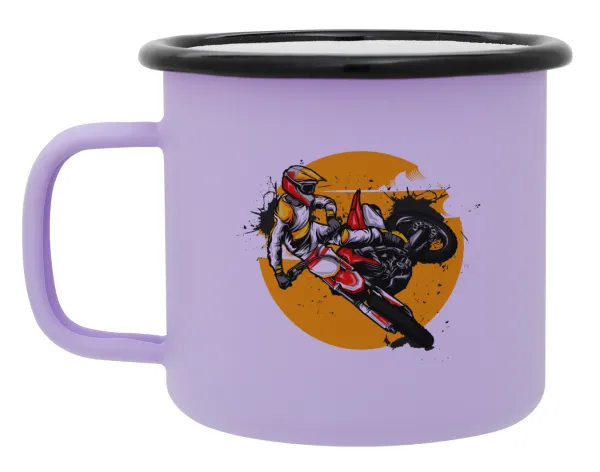 Motocross — Metal enamel mug, matte light pastel purple, 360ml